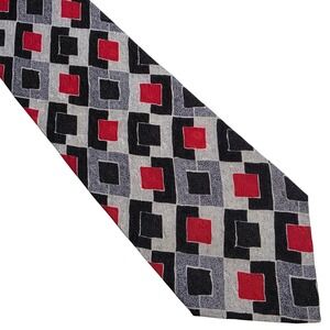 Hubert Milano Geometric Silk Tie Red Black Gray Men's Luxury Italian Made